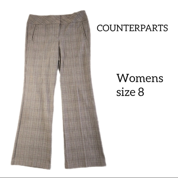 COUNTERPARTS BROWN PLAID WOMENS DRESS PANTS SIZE 8 - Picture 1 of 9